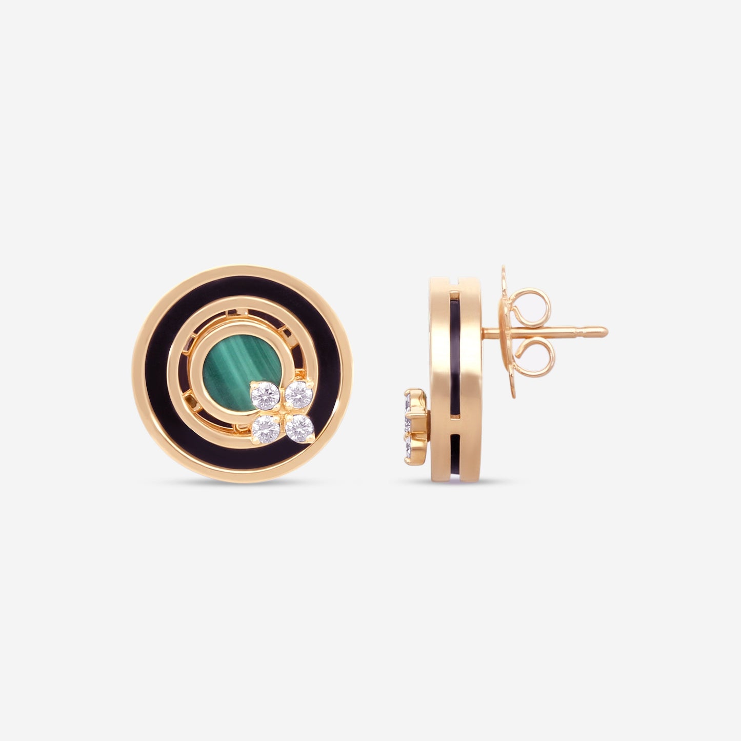Roberto Coin Love in Verona 18K Rose Gold Diamond, Black Jade & Malachite Stud Earrings 8883125AXERX