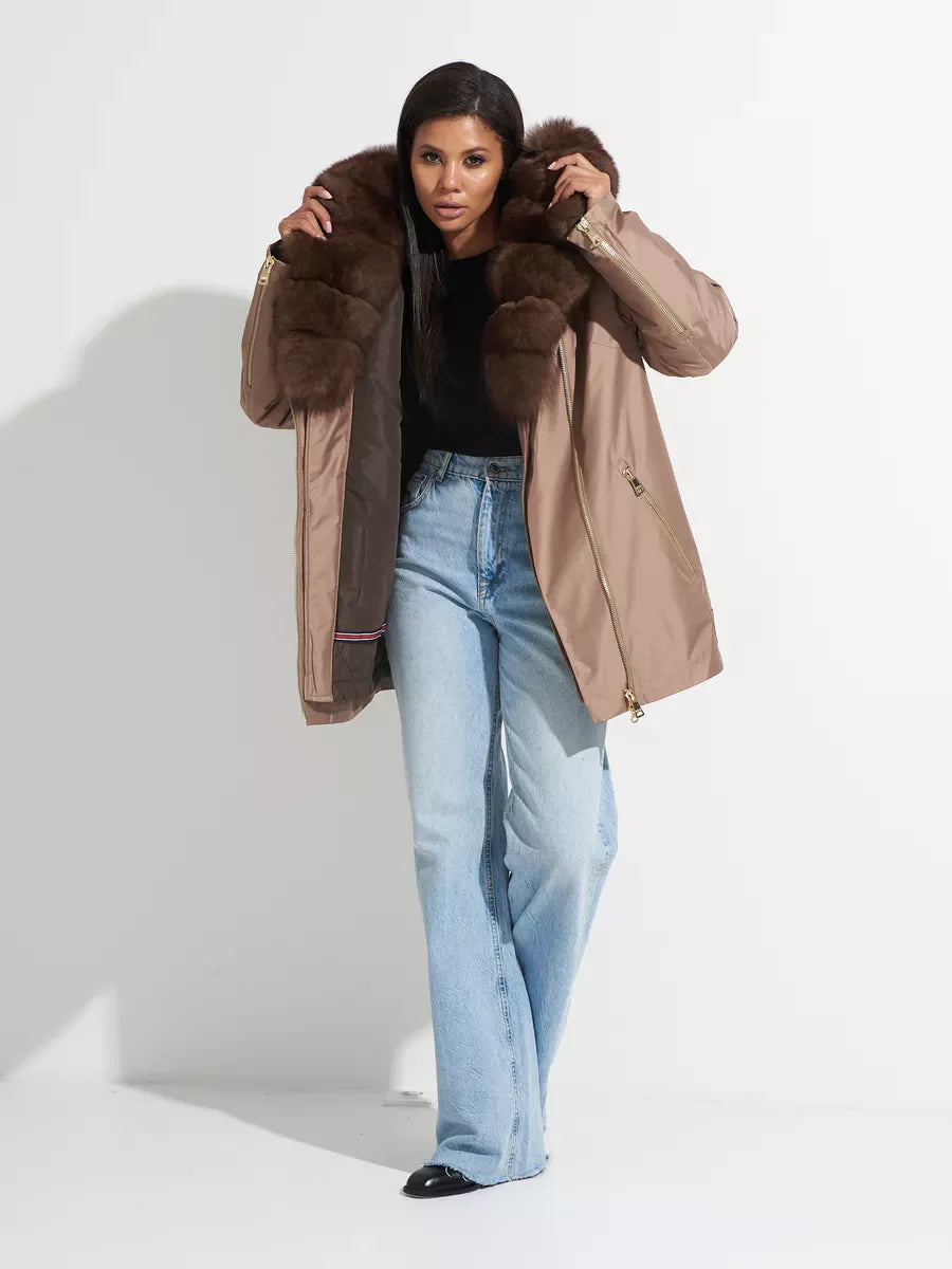 Polar Fox Fur Trim Rabbit Fur Insulated Parka
