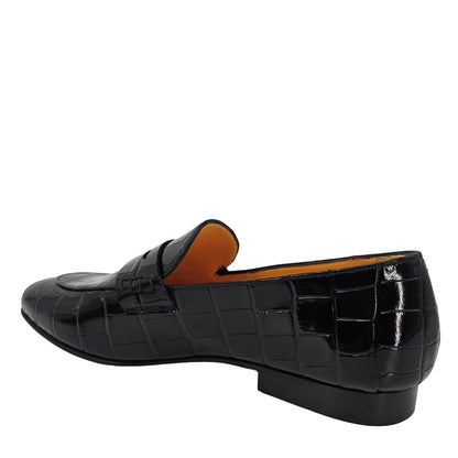 Madison Maison Black Croc-Embossed Leather Flat Loafers