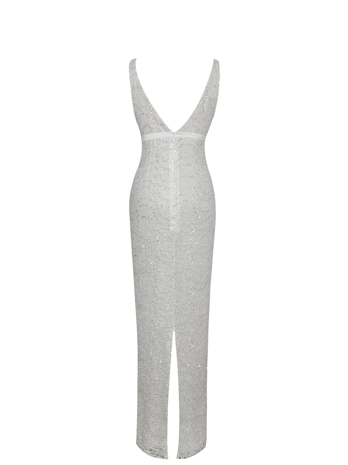 Adelaide White Beaded Sequin Net Bodycon Gown