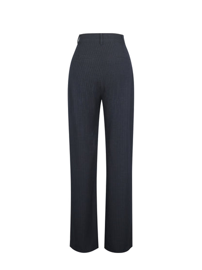 Quinnie Navy Striped High-Waisted Straight Leg Pant