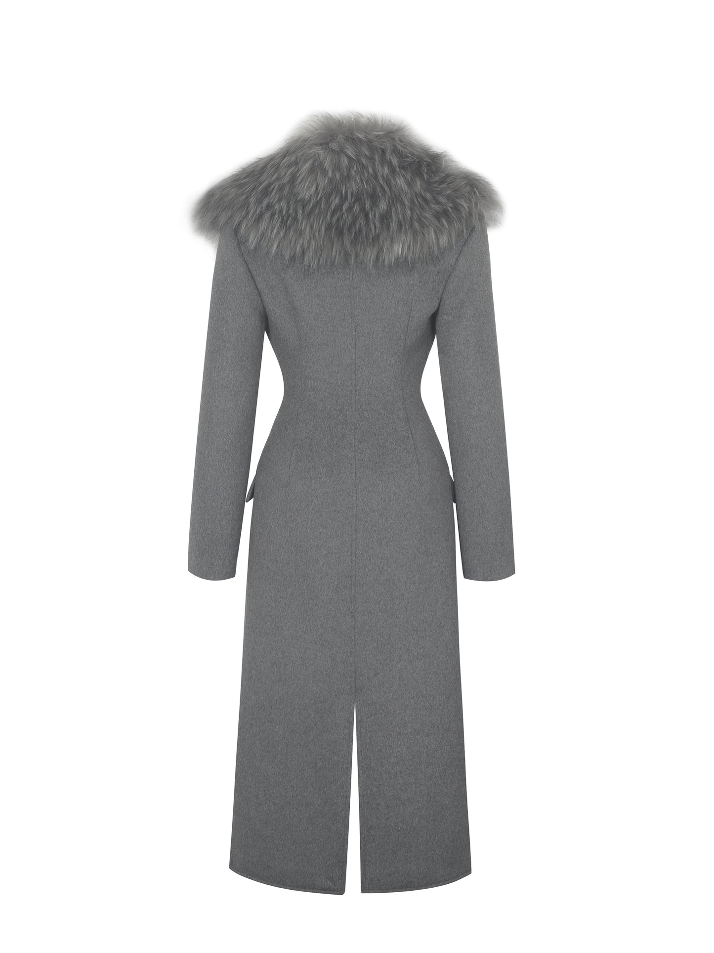 Faye Grey Wool Blend Single-Breasted Coat with Removable Faux Fur Collar