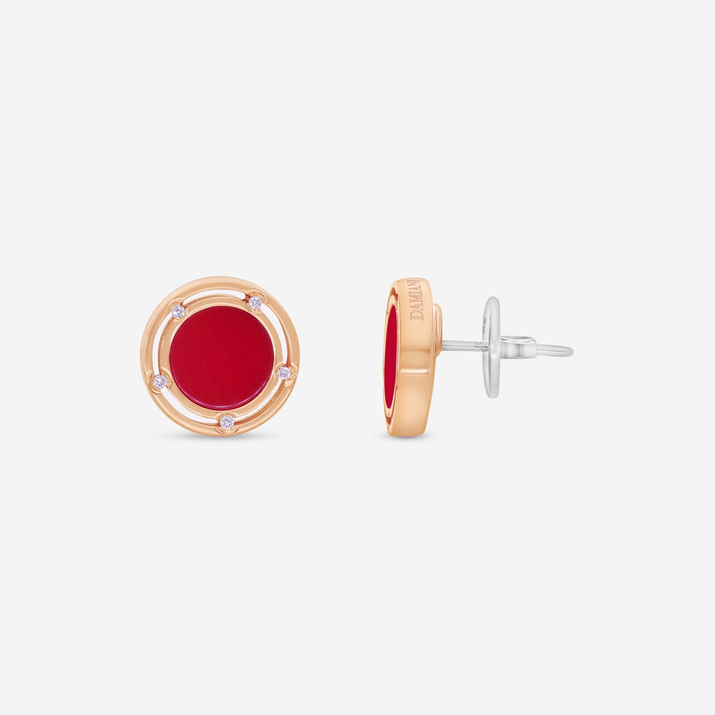 Damiani D. Side 18K Rose & White Gold Diamond & Red Stone Stud Earrings 0.05ct.