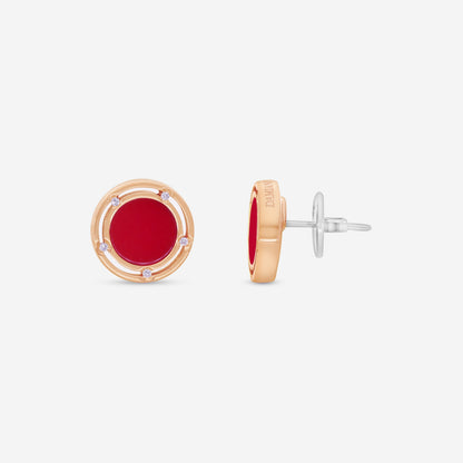Damiani D. Side 18K Rose & White Gold Diamond & Red Stone Stud Earrings 0.05ct.