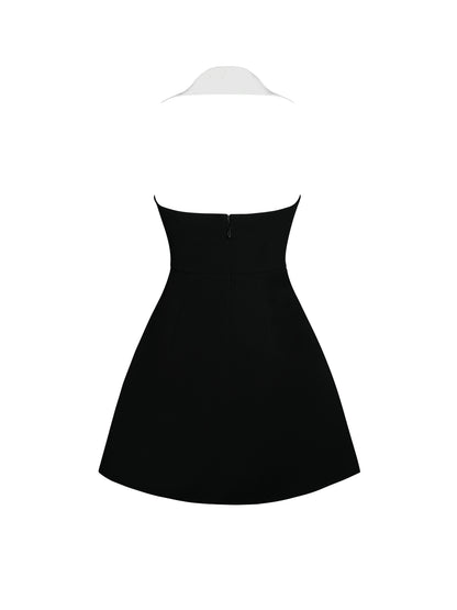 Ignacia Office Casual Black and White Halter Mini A-line Dress