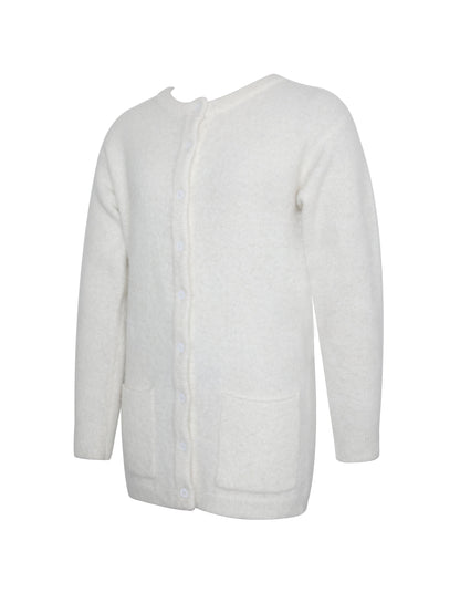 Orla White Wool-Blend Ribbed Knit Cardigan
