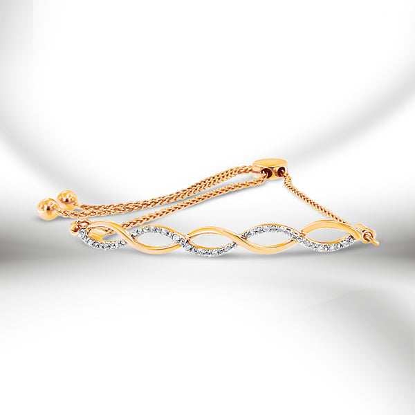 14K Rose Gold Plated Sterling Silver Diamond Infinity Twist Bolo Bracelet