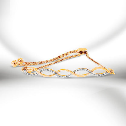 14K Rose Gold Plated Sterling Silver Diamond Infinity Twist Bolo Bracelet