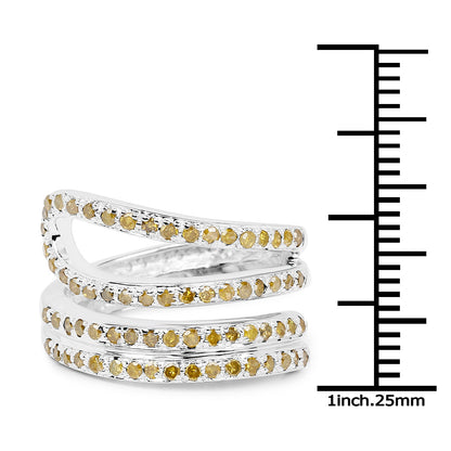 Sterling Silver 0.83 Carat Yellow Diamond Cluster Ring