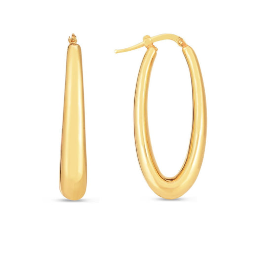 14K Yellow Gold Elongated Oval Hoop Earrings