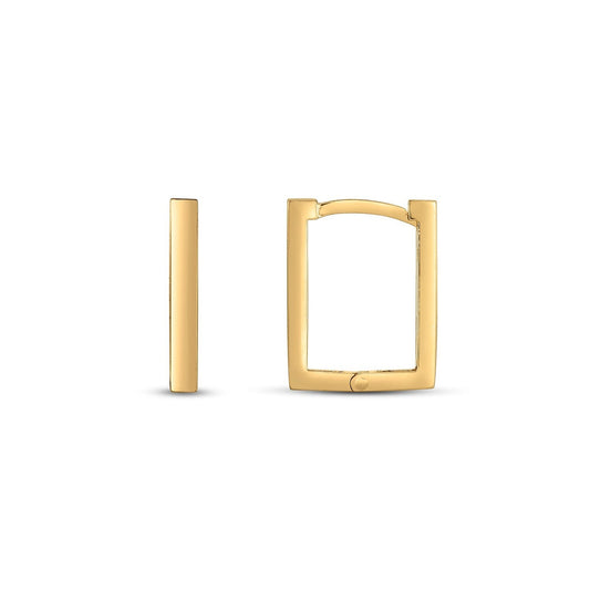 14K Yellow Gold Rectangle Huggie Hoop Earrings