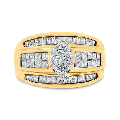 Undeniablyluxe Fine Jewelry Marquise Multi-Cut Diamond Ring In 14k Yellow Gold