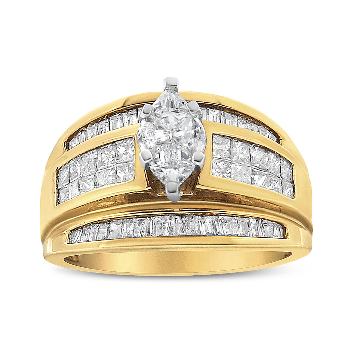 Undeniablyluxe Fine Jewelry Marquise Multi-Cut Diamond Ring In 14k Yellow Gold
