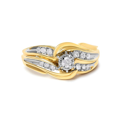 14K Yellow Gold Diamond Wave Motif Bypass Ring