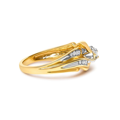 14K Yellow Gold Diamond Wave Motif Bypass Ring