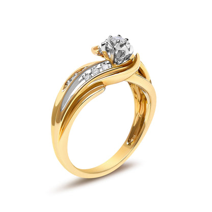 14K Yellow Gold Diamond Wave Motif Bypass Ring