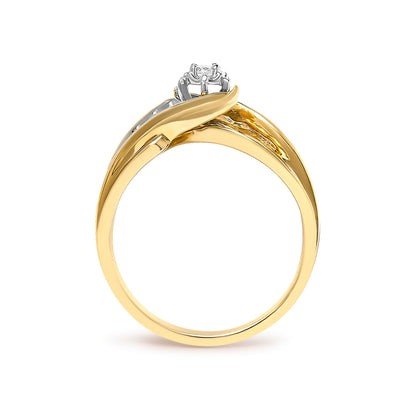 14K Yellow Gold Diamond Wave Motif Bypass Ring