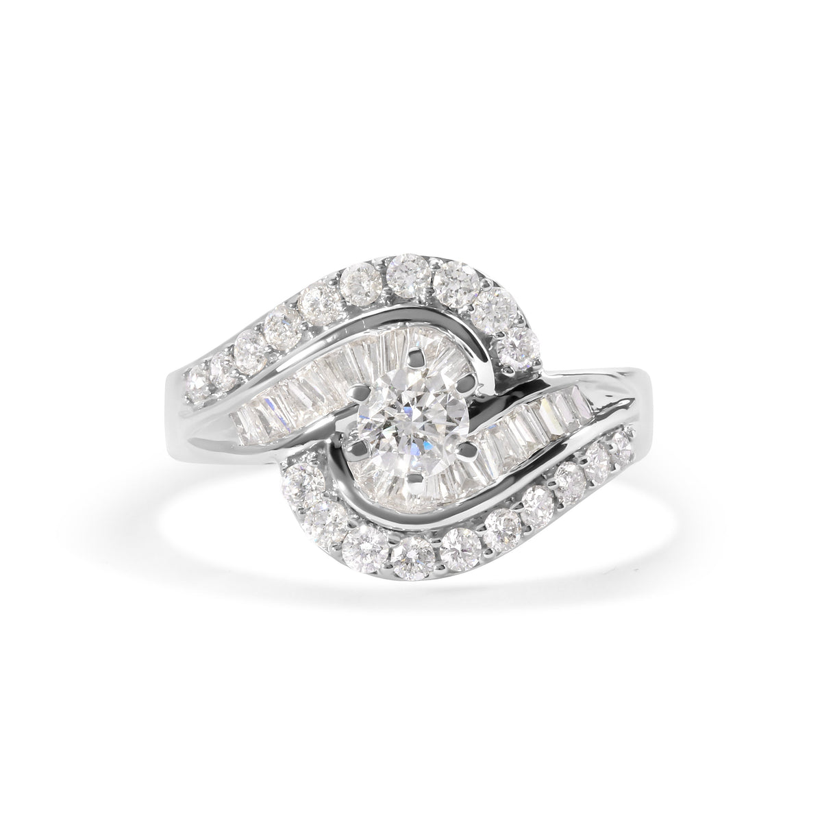 14K White Gold Diamond Swirl Cocktail Ring