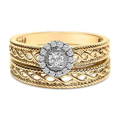 UndeniablyLuxe Fine Jewelry Diamond Halo Engagement Ring and Wedding Band Set