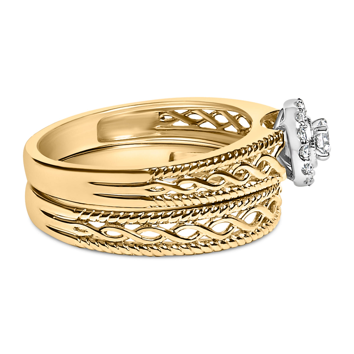 UndeniablyLuxe Fine Jewelry Diamond Halo Engagement Ring and Wedding Band Set