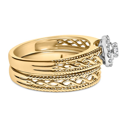 UndeniablyLuxe Fine Jewelry Diamond Halo Engagement Ring and Wedding Band Set