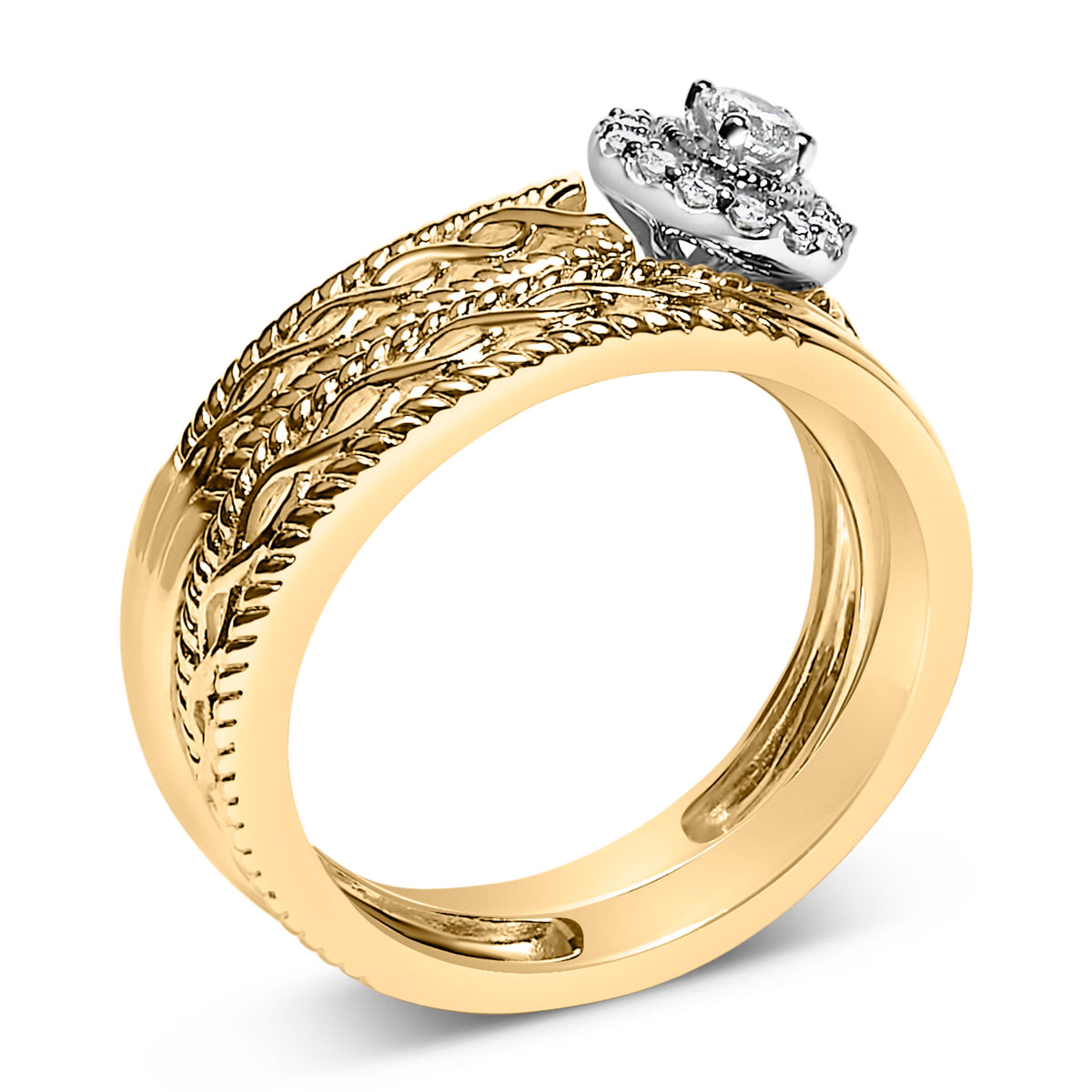 UndeniablyLuxe Fine Jewelry Diamond Halo Engagement Ring and Wedding Band Set