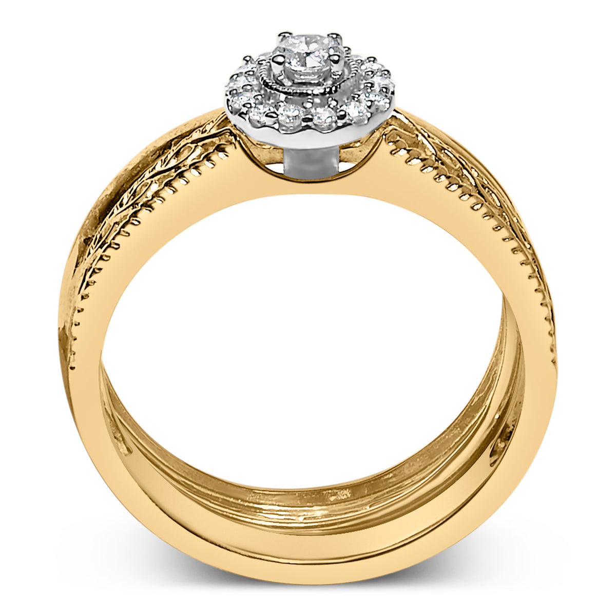 UndeniablyLuxe Fine Jewelry Diamond Halo Engagement Ring and Wedding Band Set
