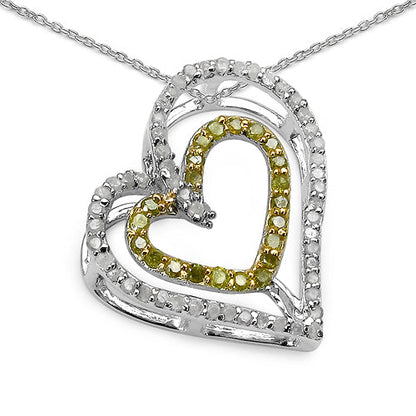 Sterling Silver White Diamond & Yellow Diamond Pendant
