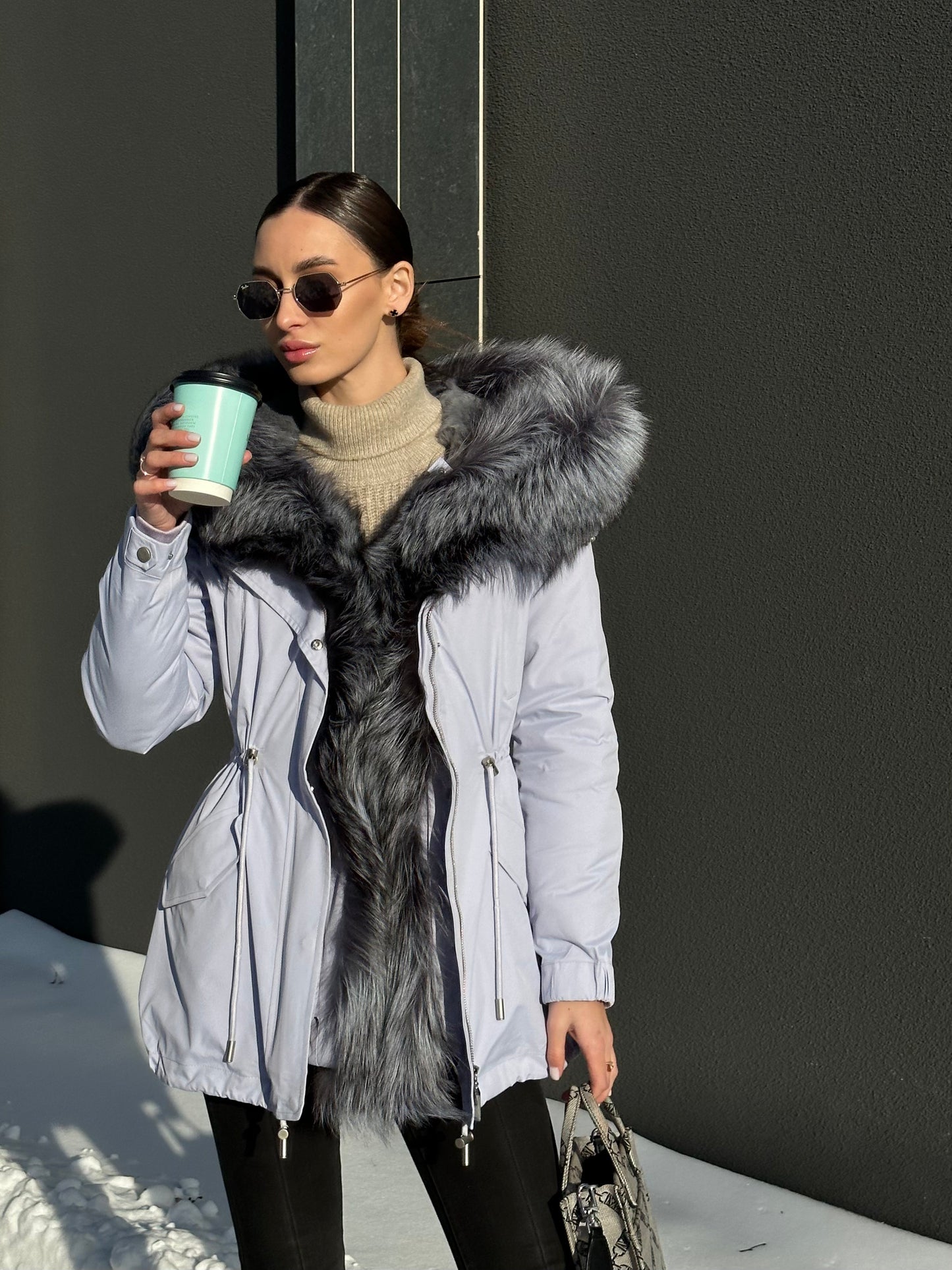 Silver Fox Fur Trim Rabbit Fur Insulated Parka