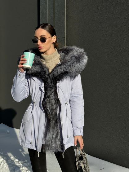 Silver Fox Fur Trim Rabbit Fur Insulated Parka