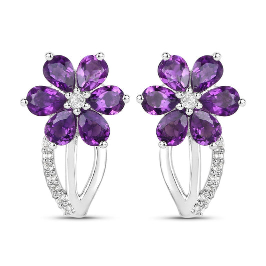 Sterling Silver Amethyst and White Topaz Floral Earrings