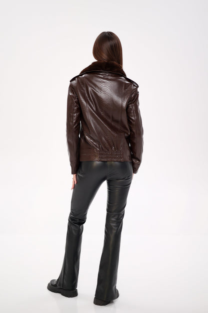Mink Fur Embossed Leather Jacket