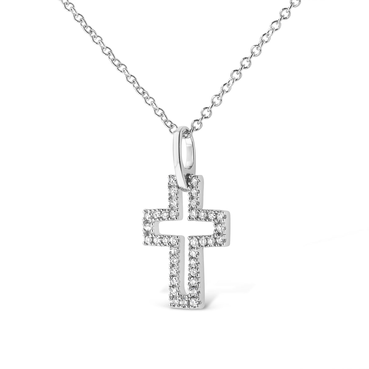 Sterling Silver Diamond Pave Open Cross Pendant Necklace