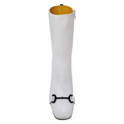 White Leather Back Stripe Boot