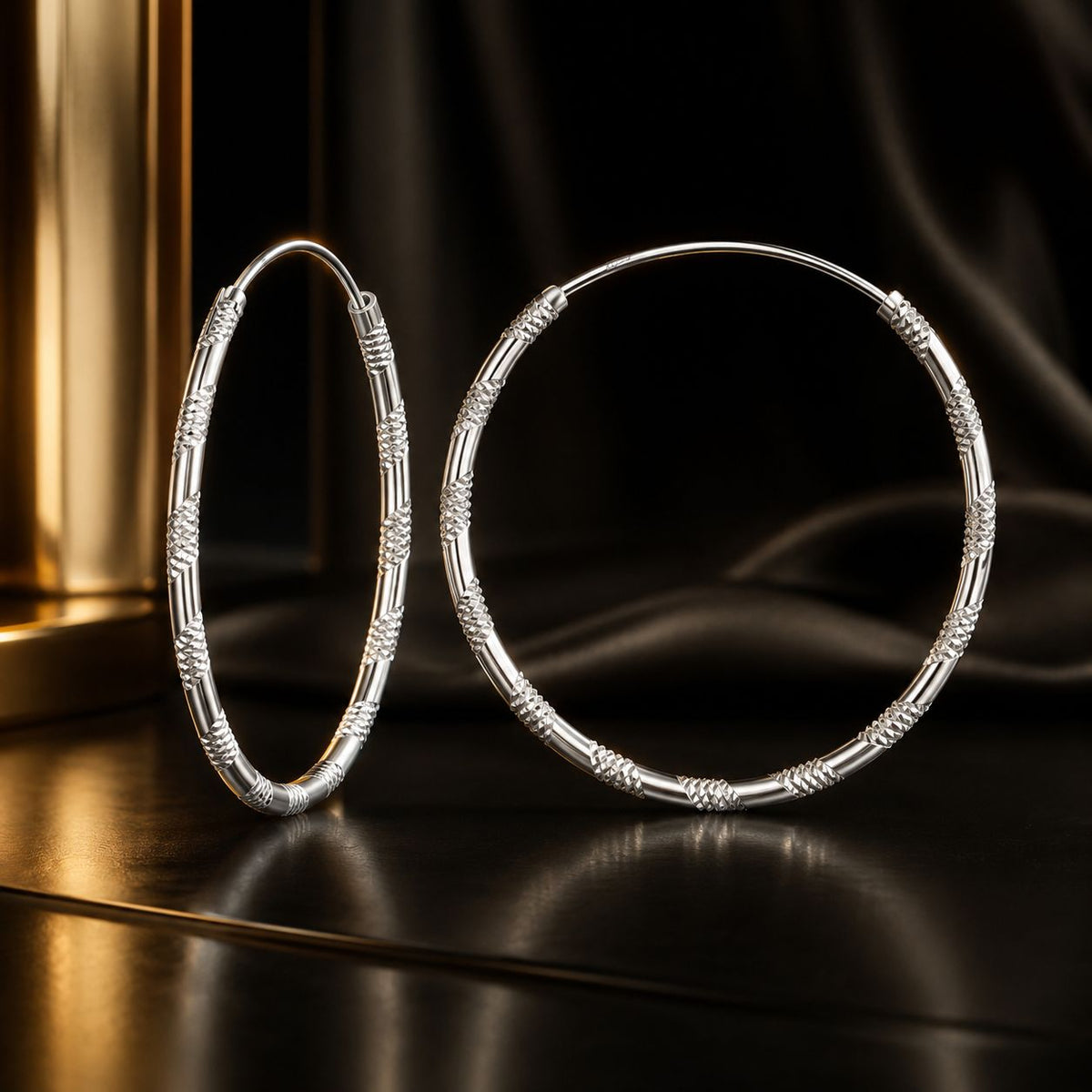 Sterling Silver White Gold Plated Hoop Earrings