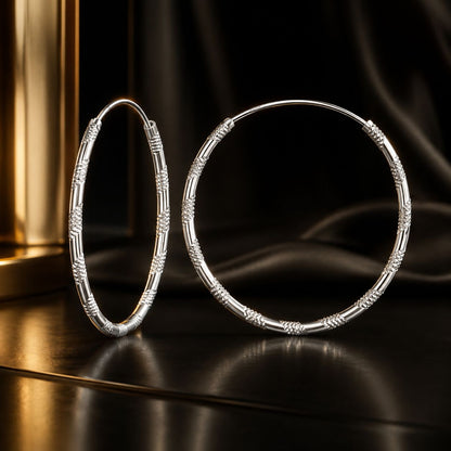 Sterling Silver White Gold Plated Hoop Earrings