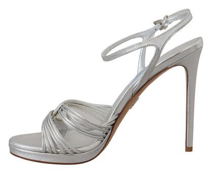 Prada Metallic Silver Leather Stiletto Sandals