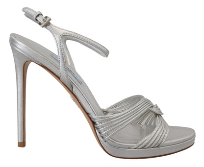 Prada Metallic Silver Leather Stiletto Sandals