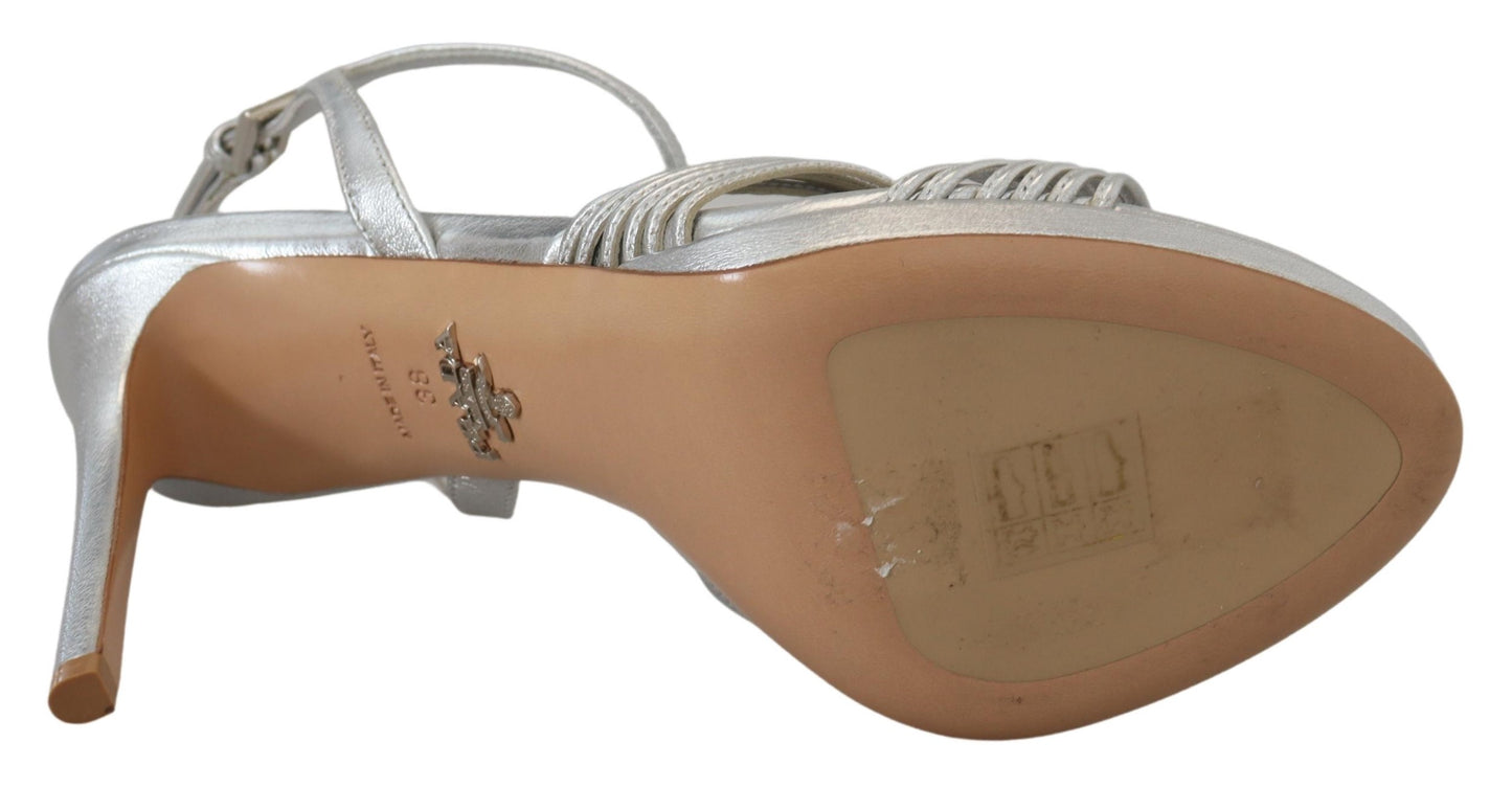 Prada Metallic Silver Leather Stiletto Sandals