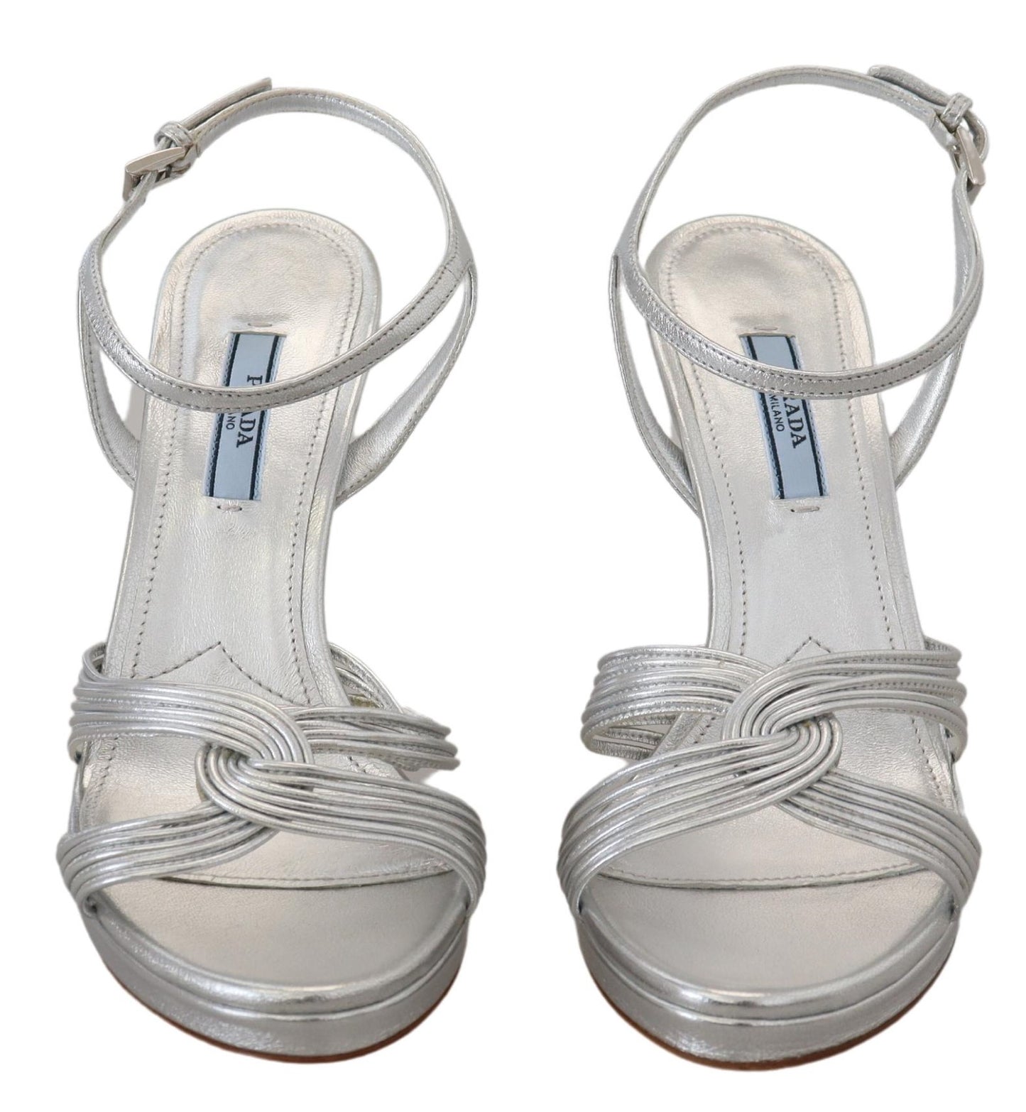 Prada Metallic Silver Leather Stiletto Sandals