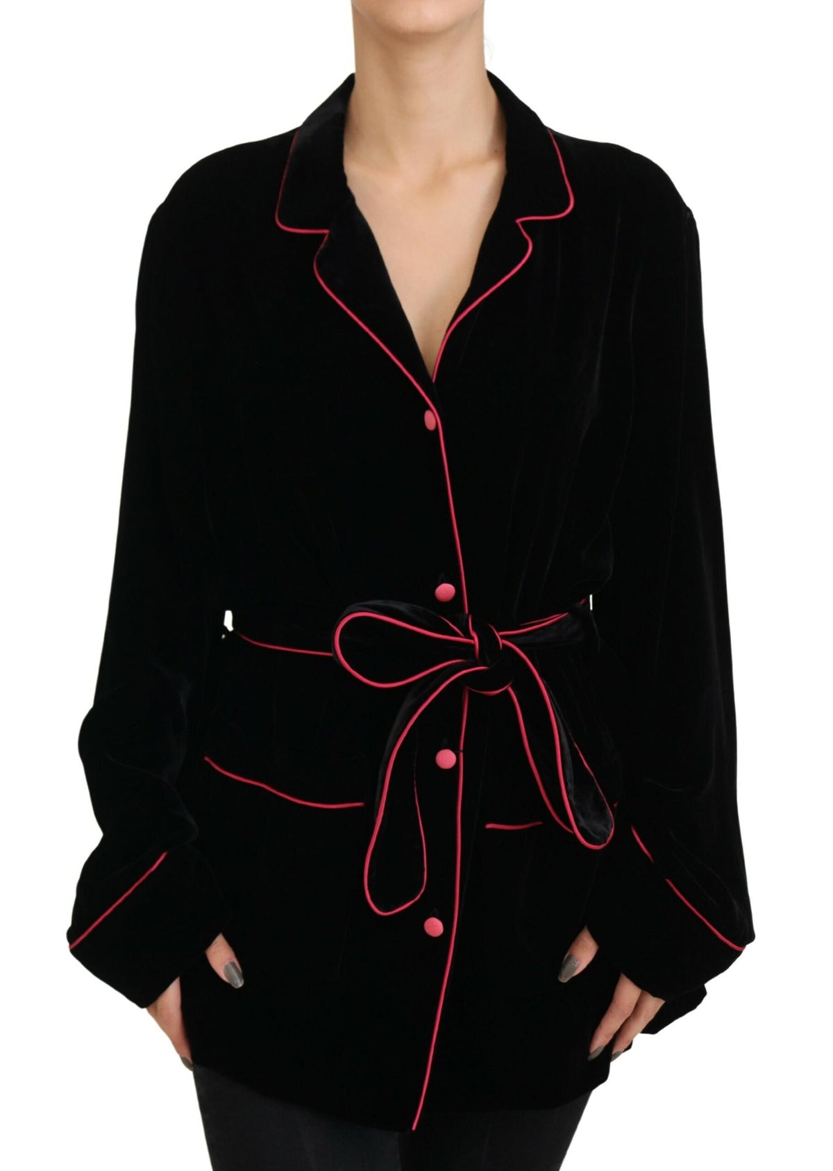 Dolce & Gabbana Black Viscose-Silk Belted Blazer