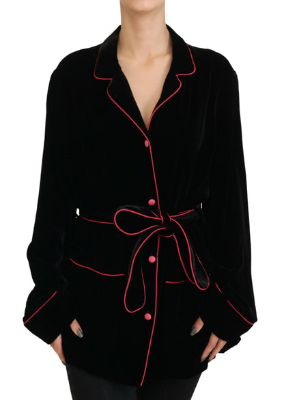 Dolce & Gabbana Black Viscose-Silk Belted Blazer