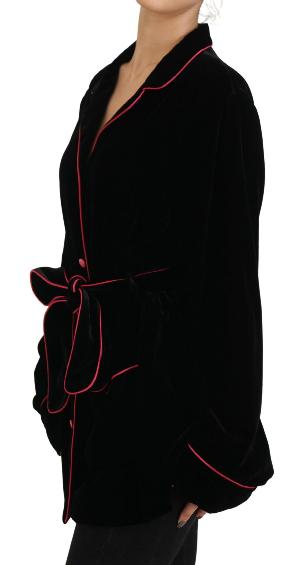 Dolce & Gabbana Black Viscose-Silk Belted Blazer