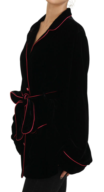 Dolce & Gabbana Black Viscose-Silk Belted Blazer