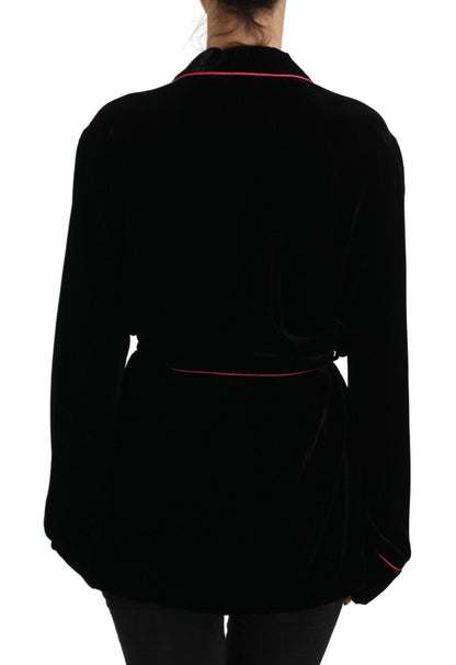 Dolce & Gabbana Black Viscose-Silk Belted Blazer