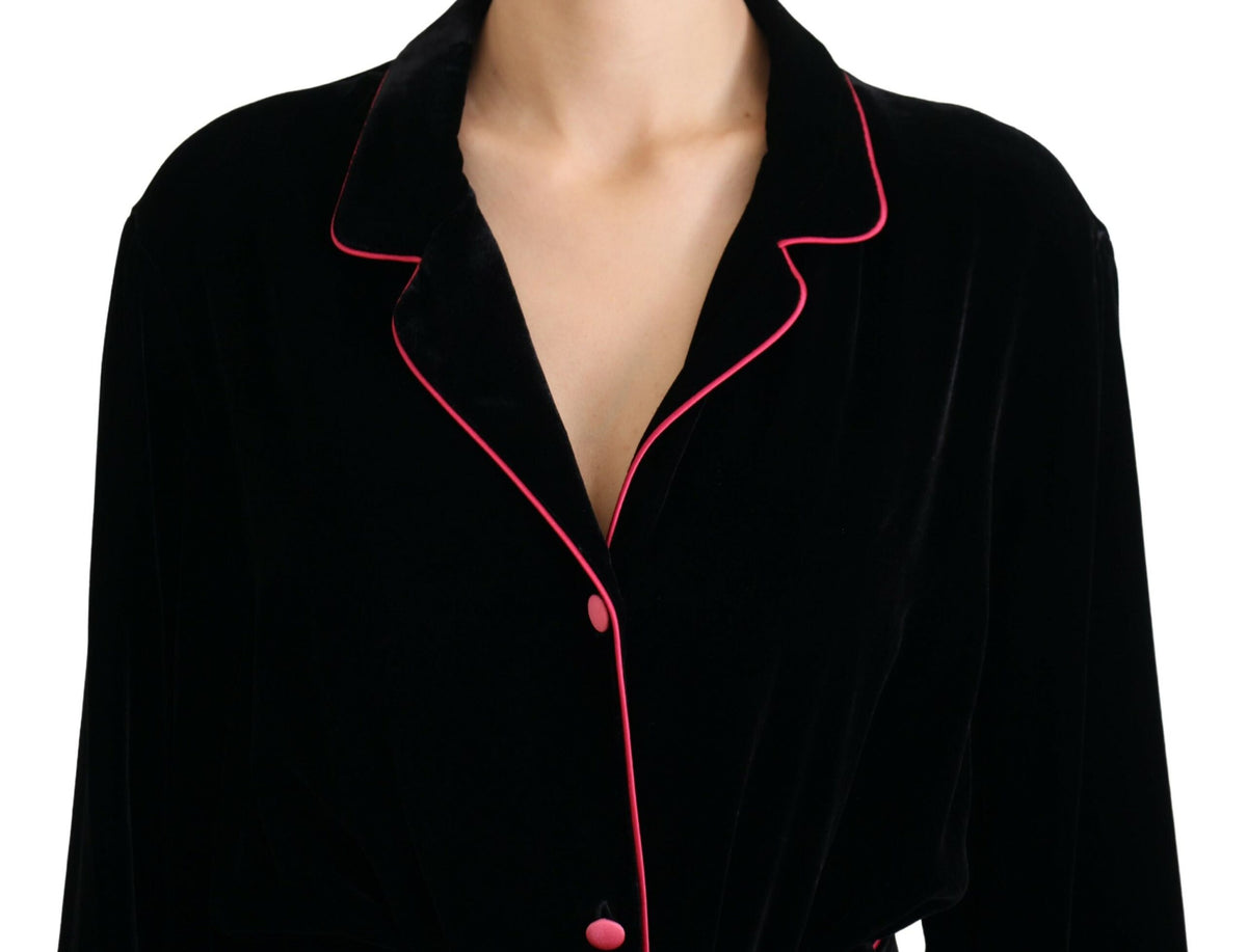 Dolce & Gabbana Black Viscose-Silk Belted Blazer