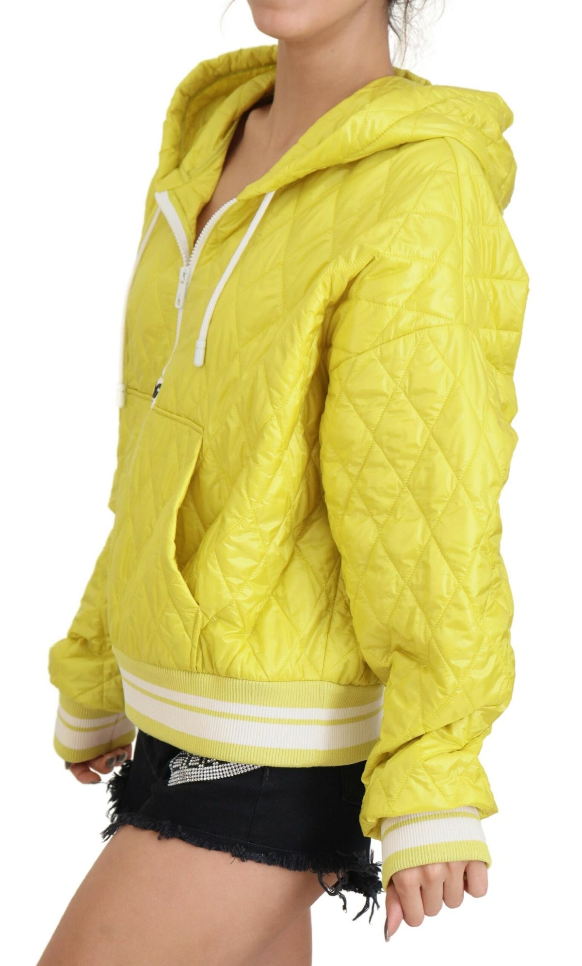 Dolce & Gabbana Yellow Nylon Quilted Hooded Pullover Jacket II