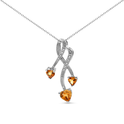 Sterling Silver Citrine and Diamond Heart Spiral Drop Pendant Necklace