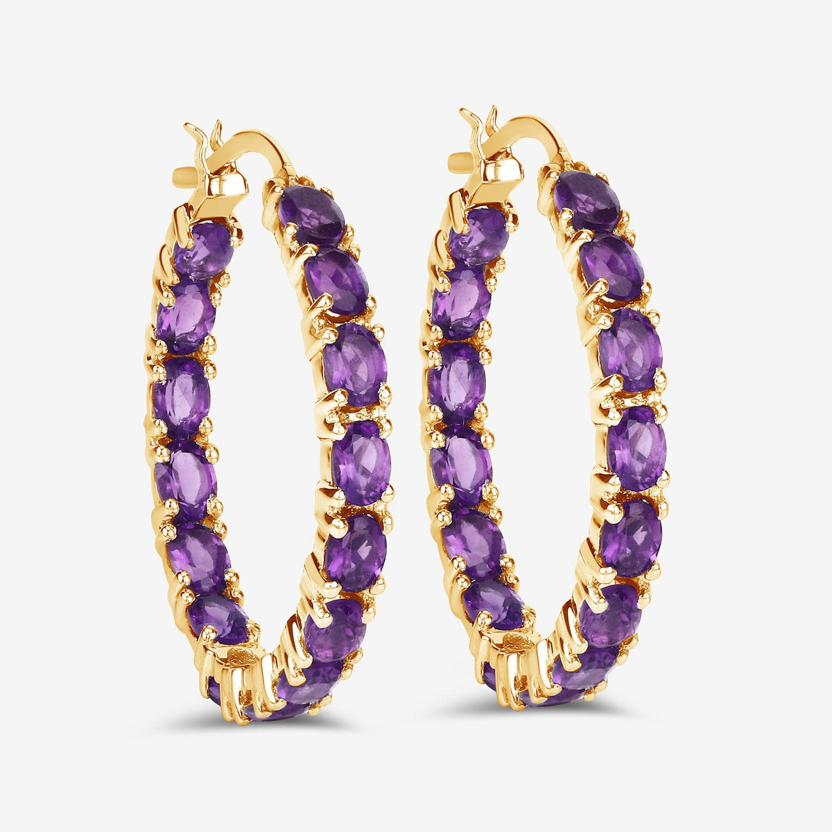 Sterling Silver Amethyst Hoop Earrings