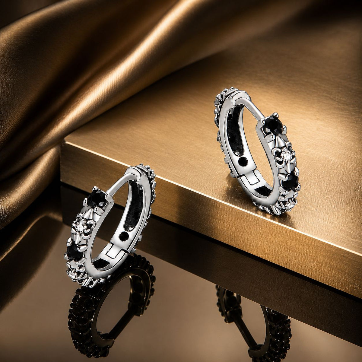 Oxidized Sterling Silver Pavé Cubic Zirconia Hoop Earrings